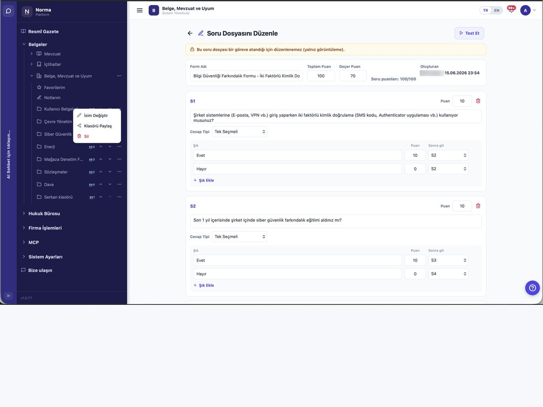 Question sets: build your own form and mark it pass or fail with a score threshold.
